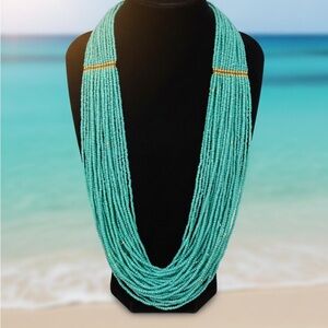 Turquoise and Gold Color Beaded Necklace